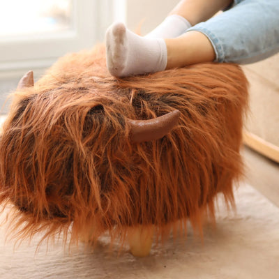 Rumi the Highland Cow Faux Fur Footstool – Cosy Decorative Footrest