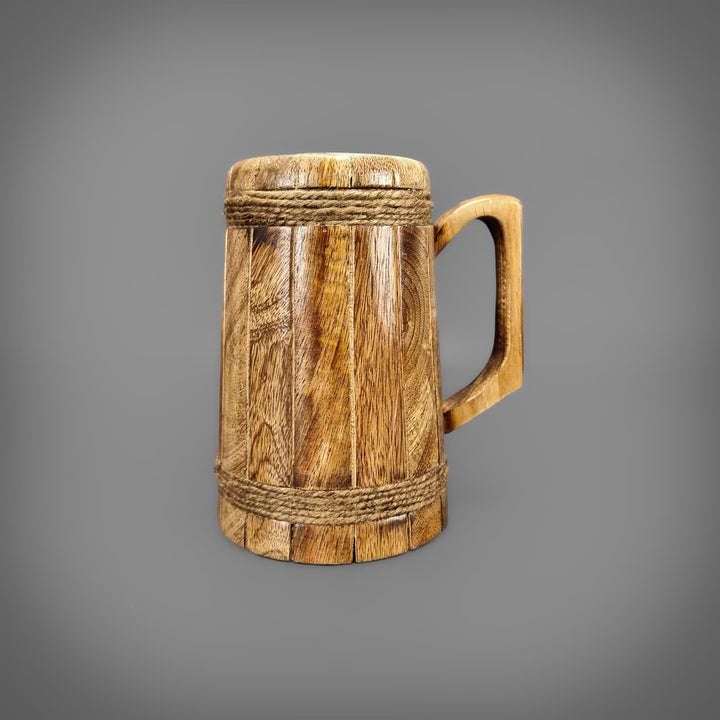 Viking Wood Tankard — Twine-Bound Mango Wood Drinking Mug, 1L Capacity