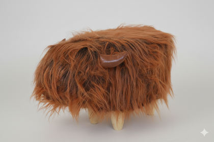 Rumi the Highland Cow Faux Fur Footstool – Cosy Decorative Footrest